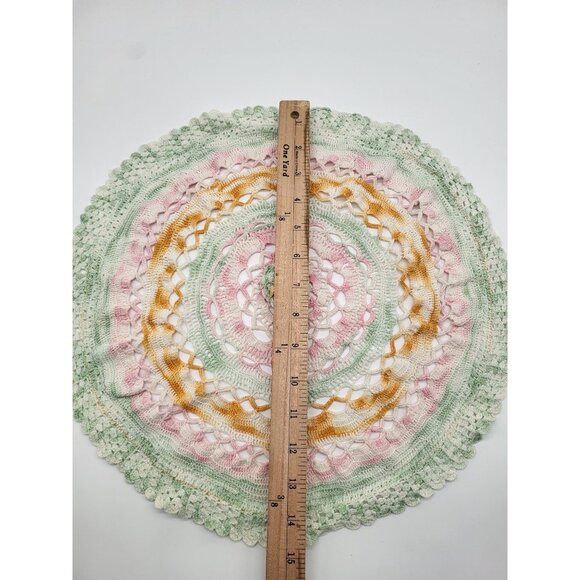 VTG Crochet Doily Cottagecore Tea Party Pastel Spring Easter Dainty Shabby Chic - Picture 3 of 5